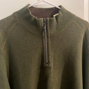 Tommy Bahama Quarter Zip Pullover Olive Green Orange Stitch XL